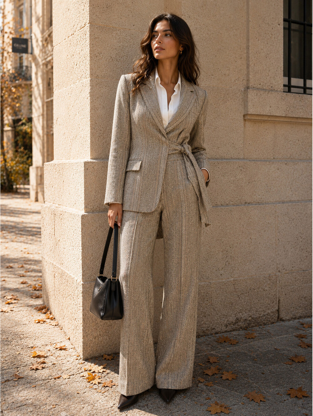 Zenobia Gray Tweed Wrap Blazer with Pants Size 4/6
